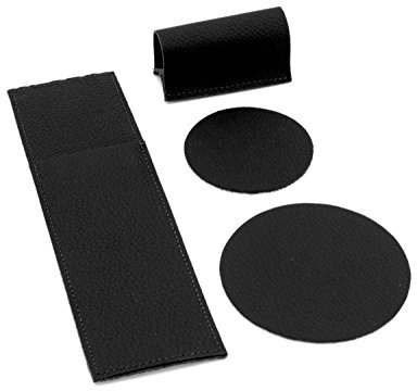 8er Platzset edle Leder Glasuntersetzer/Bestecktaschen/Serviettenringe in Farbe schwarz (Glattleder). Exklusives 100% Echtleder. Anti-Rutsch Beschichtung auf Unterseite zum Schutz vor Kratzern.