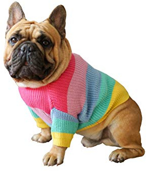Khemn Regenbogen Strickpullover Hundepullover - Niedliche Hundekleidung für Französische Bulldogge/Englische Bulldogge/Bullterrier/Mops (L)