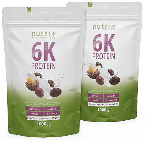 Nutri + Eiweißpulver Schokolade Erdnuss 2 kg - Proteinpulver ohne Milch & Whey - Chocolate Peanut Protein - 2000 g Doppelpack Eiweiß Pulver Schoko