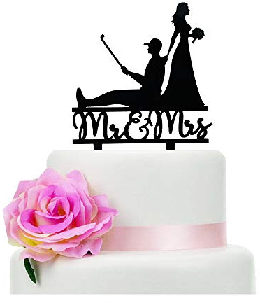 Black Mr and Mrs Wedding Cake Topper, Golf Theme Wedding Bridal Shower or Anniversary Cake Topper (Golf)