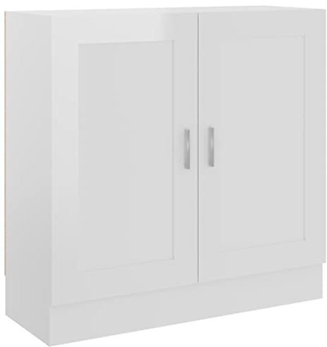 vidaXL Bücherschrank mit 2 Fächern 2 Türen Büroschrank Aktenschrank Bücherregal Schrank Aktenregal Standregal Hochglanz-Weiß 82,5x30,5x80cm Holzwerkstoff