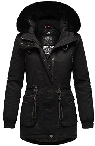 Navahoo Damvinterjacka, vinterkappa, bomullsparka med avtagbar fuskpäls, Olessaa XS-3XL, svart, M