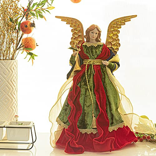 puntale albero natale angelo a forma di angelo, 45cm, rosso e verde Angelo albero di Natale in alto, per decorazioni albero di Natale