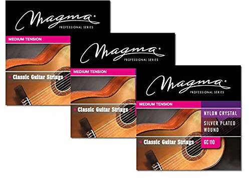 Magma - 3 Juegos de Cuerdas para Guitarra Española de Cobre Plateado, 1°, 2° y 3° Nylon Cristal - Tensión Media – (GC110)