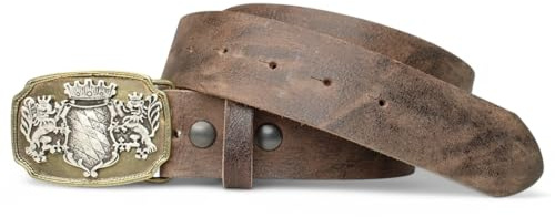 FRONHOFER Trachtengürtel Herren Ledergürtel Echtleder 4 cm, bicolor Gürtelschnalle Bayern Wappen, Lederhosen Gürtel Wechselschnalle Druckknopf, Bundweite 90-125 cm, Oktoberfest, Made in Germany