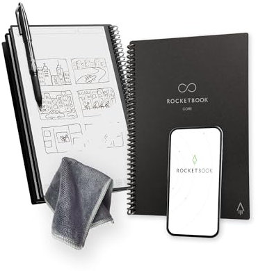 Rocketbook Core wiederverwendbares Smart-Notizbuch | Innovatives, umweltfreundliches, digital verbundenes Notizbuch mit Cloud-Sharing-Funktionen | gepunktet, 15,2 x 22,4 cm, 36 Pg, Infinity Black, mit