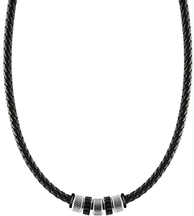 Casisto.J Men Braided Leather Necklace, Braided Rope Chain, with Stainless Steel Clasp, Wax Rope leather Chain Necklace Waterproof Black Cord Chain for Men