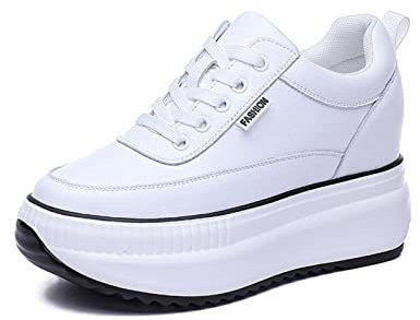 AONEGOLD Zapatillas de Cuña para Mujer Zapatillas Deportivas Informales para Correr Moda Zapatos de Plataforma Alta Suela Gruesa Viajes Compras(Blanco,34EU)