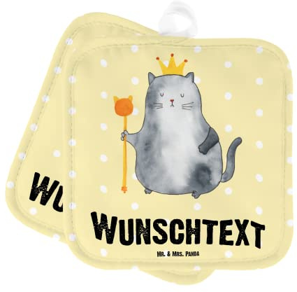 Mr. & Mrs. Panda Personalisierte Topflappen Katze König - Geschenke, Katzenliebhaber, Topfhandschuhe personalisiert, Bedrucken, Kater, Wohnung, Krone, Haha, selbst gestalten, mit Namen, Cat