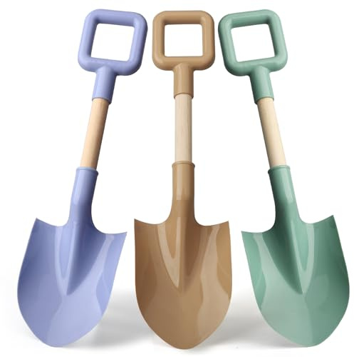 16 Beach Sand Shovels Toys for Kids, Jumbo Gardening Tool Kits, Sturdy Long Wooden Spade for Sand Snow Digging, ABS Plastic Scoops Gift for Summer Winter Camping Backyard Planting ( Avocado 3PCS )