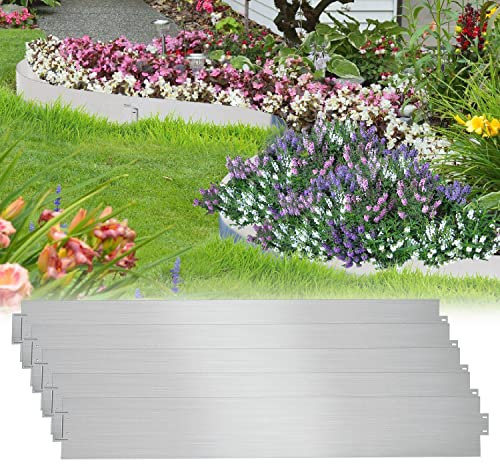 Izrielar Bordure de pelouse en métal 25m - 25 pièces Bordure de Tonte, Galvanisé Flexible Bordure de Parterre Longueur par Bande Longueur 5m - Hauteur 15cm, Argenté