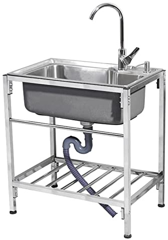 Edelstahl Spülbecken Küche Waschbecken Ausgussbecken mit Ständer freistehende kommerzielle Restaurant Utility Waschstation Handbecken Set mit heißem kaltem Wasserhahn für Wäscherei Outdoor ( Color : H
