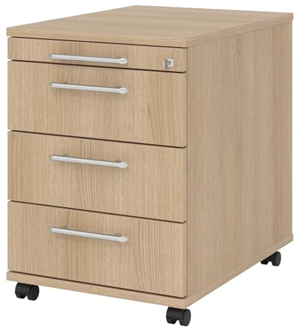 bümö Rollcontainer mit Schubladen, Container abschließbar aus Holz in Eiche - Rollwagen für's Büro als Schreibtisch Unterschrank, Bürocontainer od. Schreibtischcontainer mit Relinggriffe