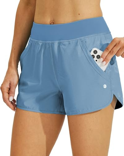 WILLIT Badshorts för kvinnor 3 tum badbyxor simning boardshorts med korta linor fickor snabbtorkande UVA-skydd, Himmelsblå, S