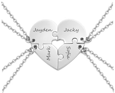 Zysta Personalierte Freundschaftskette für 4 Puzzle Herz Anhänger Mit Gravur BFF Ketten für Schwester BFF Geschenke