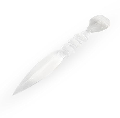 NKlaus Daga de selenita con forma de corazón para meditación y decoración, 24 cm, 1 unidad | Piedra natural delicada; 24 x 4,5 cm y aprox. Peso: 190 g