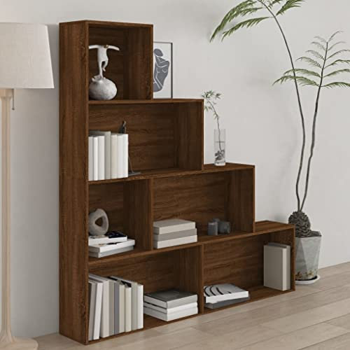 Coavain Holzregal Bücherregal Braun Eichen-Optik Standregal Wandregal Stufenregal Arbeitszimmer Büro Wohnzimmer Viel Stauraum Klassischen Design Vielseitige Ablage der Mit 6 Geräumigen