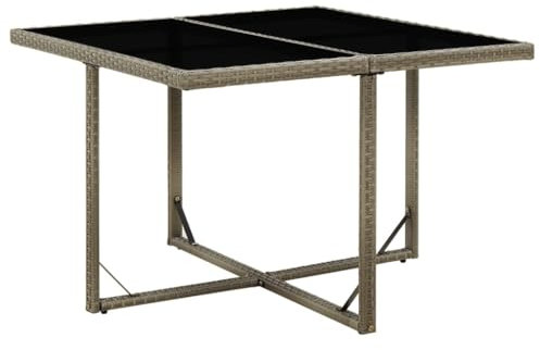 AUVYI Tavolo da giardino grigio, 109 x 107 x 74 cm, in rattan e vetro, tavolo da buffet, tavolo da buffet, tavolo da poker, tavolo da cucina, tavolo da birra, tavolo da birra, tavolo da birra,