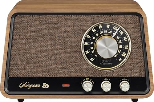 SANGEAN WR-101 Premium Retro-Radio mit FM/AM, Bluetooth, AUX, bleuchteter und dimmbarer Frequenz-Anzeige, Echtholz-Gehäuse, Vintage Walnuss