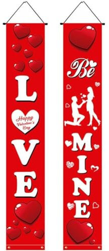 Haowul Valentinstagstür Bannerschild Willkommen Valentinstag Dekoration Home Veranda Haning Girlanden Liebe Couplet Haustür Banner