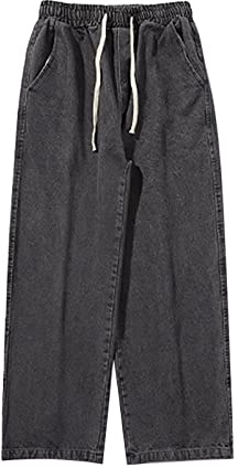 BiCophy Big and Tall Mens Straight Fit Wide Leg Jeans Baggy Loose Fit Denim Pants Vintage Plain Long Trousers Casual Hip Hop Streetwear