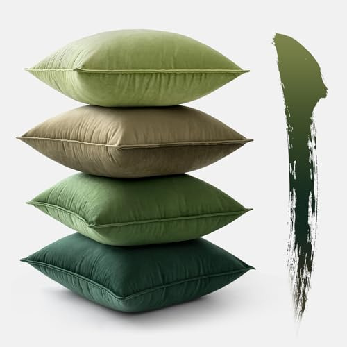 MIULEE 4er Set Kissenbezug 45×45cm Biese Samt Farbverlauf Grün Serie | Weich Farbverlauf pflegeleicht langlebig Reißverschluss dekorativ für Sofa Wohnzimmer Schlafzimmer und Kinderzimmer