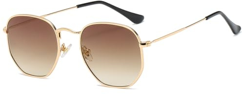 JCTAIFOO Mode Polygon Sonnenbrille für Herren und Damen Leichter Sechseckiger Metallrahmen UV400 Schutz Brille