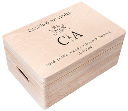 Creative Deco Hochzeitsgeschenke Personalisiert für Brautpaar | Geschenk | zur Hochzeit | Erinnerungsbox Hochzeit | Geschenkkiste JGA | Holzkiste mit Deckel Hochzeitsgeschenk Personalisierte Farbdruck