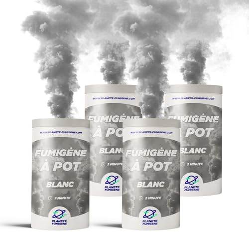 Planète Fumigène Fumigène Pot Blanc 2 Minutes Lot de 4 Catégorie T1 | Fumée Blanche Dense 120 Secondes, Allumage Mèche Facile, Pose au Sol, Catégorie T1 Conforme, Extérieur Intérieur Ventilé