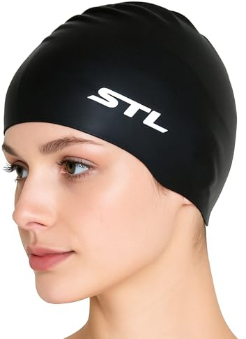 Classic Unisex Adult Swim Hats for Women, Men, Best Swim Cap to Keep Hair Dry, Silicone Bathing Caps, Gifts for Friend - Waterproof, Comfortable, Non-Slip (Basic Hat, Black)