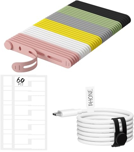 30 Stück Silicone Kabelbinder mit 60 Stück Netzwerkkabel Beschriftung | Wiederverschließbar Kabelbinder für Kabelmanagement Cable Organizer Kabelsortierer（8cm,Bunt）