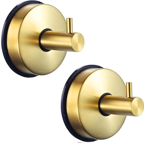 YUET 2 Piezas Gancho Ventosa para Toalla Acero Inoxidable Toallero Con Ventosa Fuerte Accesorios Para Baño Cocina Colgador De Pared Sin Taladro Gancho De Pared Con Percha (Oro)