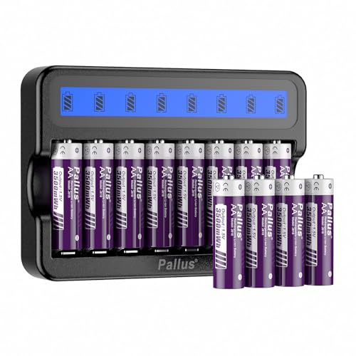 Pallus AA Rechargeable Lithium Batteries, High Capacity 3500mWh Double A Battery, with 3H Fast Battery Charger, 12 Pack 1.5V AA Li-ion Battery