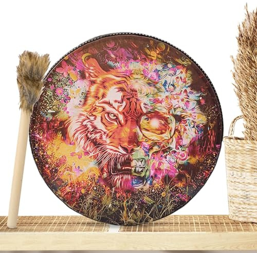 Tambor indio - Instrumento de percusión tribal, tambores de mano para adultos, tambor de mano chamánico de cuero PU | Auténtico instrumento de sonido para música espiritual, accesorio chamán vintage r