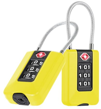 ZHEGE Gepäckschloss TSA Genehmigt, Reiseschloss mit Untere Taste, Flexible Kabel Koffer Schlösser mit Weißen Zahlen, Zahlenschloss Klein, 3 Stellig Kofferschloss TSA für Schließfach (2 Stücke, Gelb)