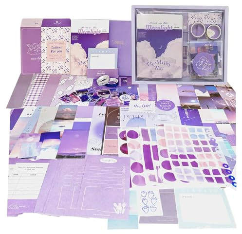 ROEOWENE 410 PCS Scrapbooking Kit Aesthetic Scrapbooking Accessori DIY Scrapbook Adesivi Vintage Stickers Journal Junk Journaling Kit Regalo per Donne Adolescenti Compleanno Natale-Viola