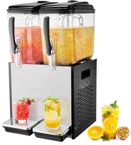 VEVOR Distributeur de Boissons Commercial 2 Réservoirs de 12 L, Fontaine à Eau 286 W, Distribution de Jus Limonade Thé Glacé, Température de Refroidissement 7-12 ℃, pour Restaurant, Hôtel, Café