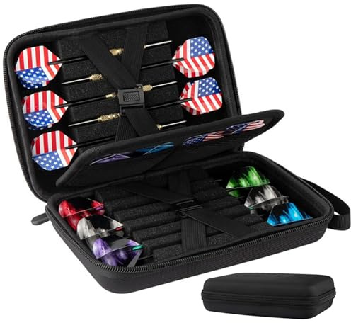Darts Case hält 12 Darts & Zubehör Eva Darts Halter mit Mesh Pocket Reißverschluss Darts Hüllen für Stahl und weiche Spitzen mit innerem Fixierer und äußerer Schleife Schutzdart Darts, Darts Halter