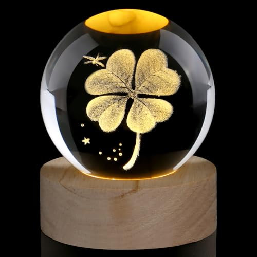 AWARDSEN Bola de cristal de 60 mm, trébol de cuatro hojas, amuleto de la suerte, piedras de la suerte, pisapapeles, bola de cristal, decoración de bolas de cristal, pequeños regalos