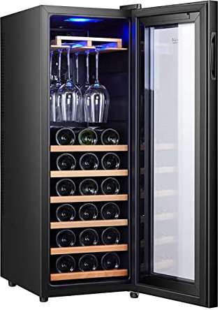 IUBGFTO Enfriador de Vino de 30 Botellas Compresor Enfriador Independiente Funcionamiento silencioso Taza Colgante Superior Multifunción Toque Inteligente Bodega de Cerveza y champán