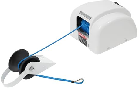 Royyalpa Molinete eléctrico de 45 LBS con mando a distancia, cabrestante para barco con cuerda de nailon de 100 pies, máx. 700 libras de fuerza de tracción, cabrestante automático para barcos de hasta