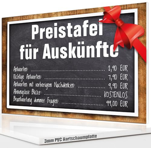 Preistafel für Auskünfte Schild 20x30, Lustiges Spruchschild - Türschild | Lustige Geschenkidee | Wanddeko Spruch lustig, ideales Geburtstagsgeschenk - Lustiges Spruchschild, Partydeko Geschenk (Grau)