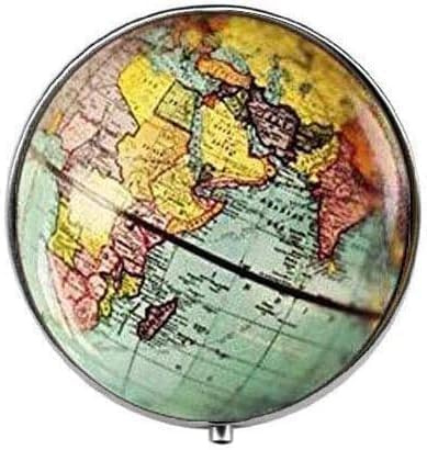Boîte à pilules en verre avec motif carte du monde - Aventurier de voyage