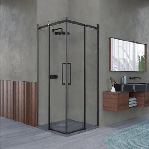 Box doccia angolare 70x120 cm con ante scorrevoli in cristallo temperato 8 mm H 200 cm CLARA Nero Opaco
