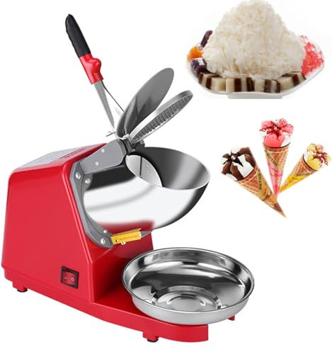 Tritaghiaccio Commerciale, 68 Kg/h, Macchina per Ghiaccio Tritato con Doppie Lame, Facile da Pulire, Macchina Elettrica per Ghiaccio Tritato da 300 W per Uso Domestico e Commerciale,Red