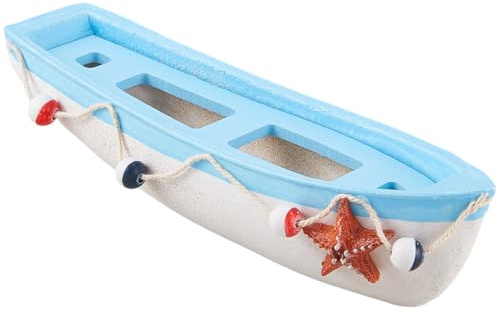 GORGECRAFT Modelo de Velero de Madera de 19cm, Figura Náutica Vintage Azul, Miniatura de Pesca, Decoración Mediterránea, de Verano, Mar, Océano, Playa, Adorno de Mesa para Casa de Campo, Baño.