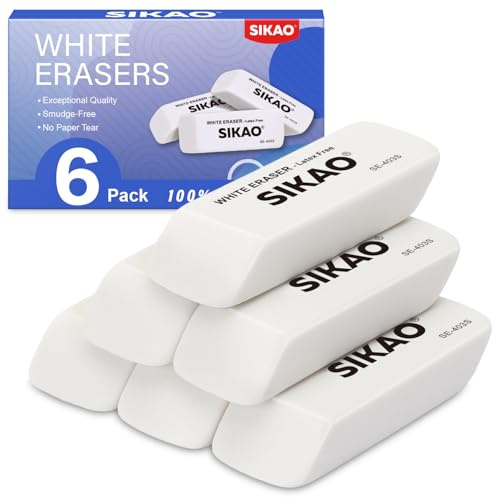 SIKAO Weiße Radiergummis 6er Set – Radiergummi Kinder für Schule, Prüfungen & Zeichnen – Latexfreie TPR Bleistift Radierer, Schmierfreies Radieren, Abgeschrägte Form für präzise Korrekturen | Latexfreie und schmierfreie, abgeschrägte Radiergummis für Schulbedarf, Klassenzimmer, Tests und Hausaufgaben