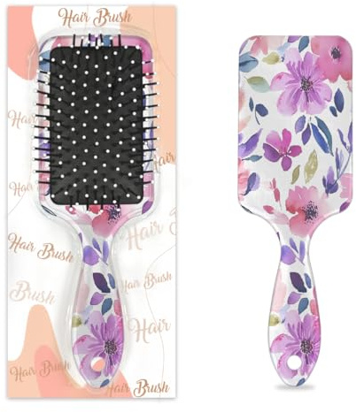 Mexpekil Spazzola districante per capelli con fiori rosa e viola acquerello, spazzola per capelli bagnati e asciutti, massaggi, cuscino d'aria, pettine per ragazze donne uomini