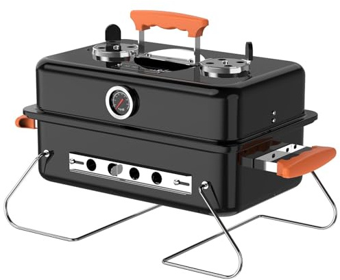 KEYO GRILL 16 Pulgadas Parrilla de Carbón-173 Sq In, Parrilla Portátil con Recubrimiento Esmalte Alta Densidad y Rejilla Cromada Reforzada, para Jardín, Cobertizo, Patio