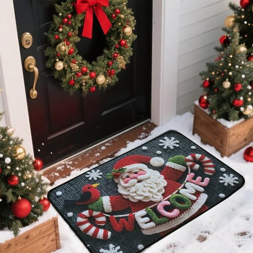 BSITSSS Santa Claus Merry Christmas Door Mat, Christmas Mat Snowflakes Wear-Resistant and Dirt-Resistant, ChristmasDoormat Non-Slip, Xmas DoorMat for Indoor Outdoor, 40x60cm